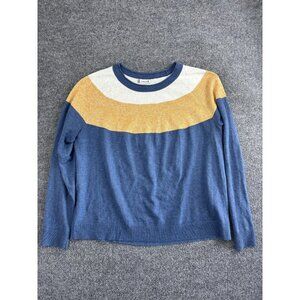 Smartwool Sweater Womens Large Blue Yellow Crewneck Colorblock Lightweight